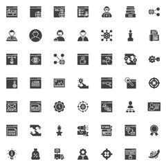 SEO and Internet service vector icons set, modern solid symbol collection, filled style pictogram pack. Signs, logo illustration. Set includes icons as Site map, website, Internet browser, Programmer