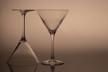 empty martini glass on black background