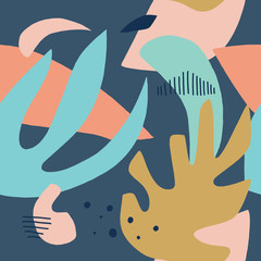 Decorative modern abstract vintage pattern in scandinavian style. Wallpaper with colorful simple floral shapes. Vector and jpg image, clipart, editable isolated details.