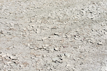 Bleached soil in the drought period with the exfoliation of the surface and with cracks