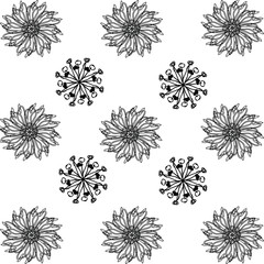Set of flat abstract floral icons in silhouette isolated on white.Cute illustrations for stickers,labels,tags,scrapbooking.Could be used as  wallpaper,textile,wrapping paper or background.Hand Drawn