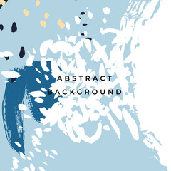 Square hand drawn abstract background with artistic brush strokes and paint stains. Vector design for card, banner or social media post.