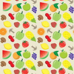 Seamless pattern with mix of vegetables and fruits