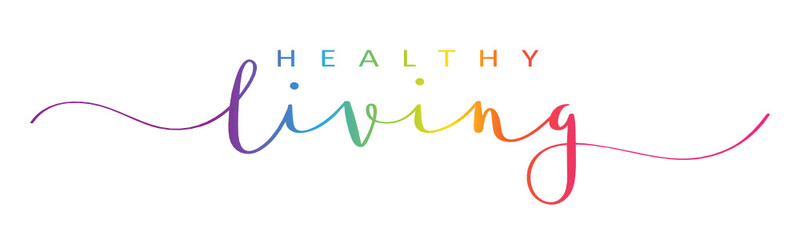 Fototapeta na wymiar HEALTHY LIVING rainbow vector brush calligraphy banner