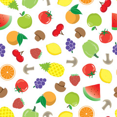 Fototapeta na wymiar Seamless background with mix of vegetables and fruits. Illustration for textile, wrapping paper and wallpaper