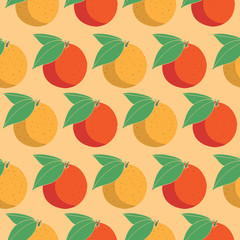 Fototapeta na wymiar Citrus fruits seamless vector pattern on orange background for textile, wrapping paper and wallpaper