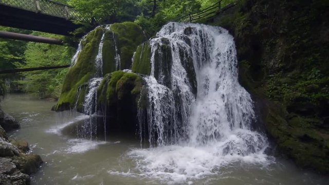 Waterfall Bigar in summer. Located at the intersection with the 45 parallel in Caras-Severin, Romania.