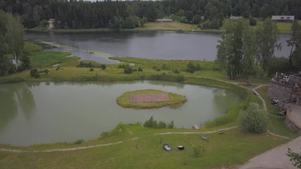 Amatciems lake Aerial drone top view 4K UHD video Latvia 