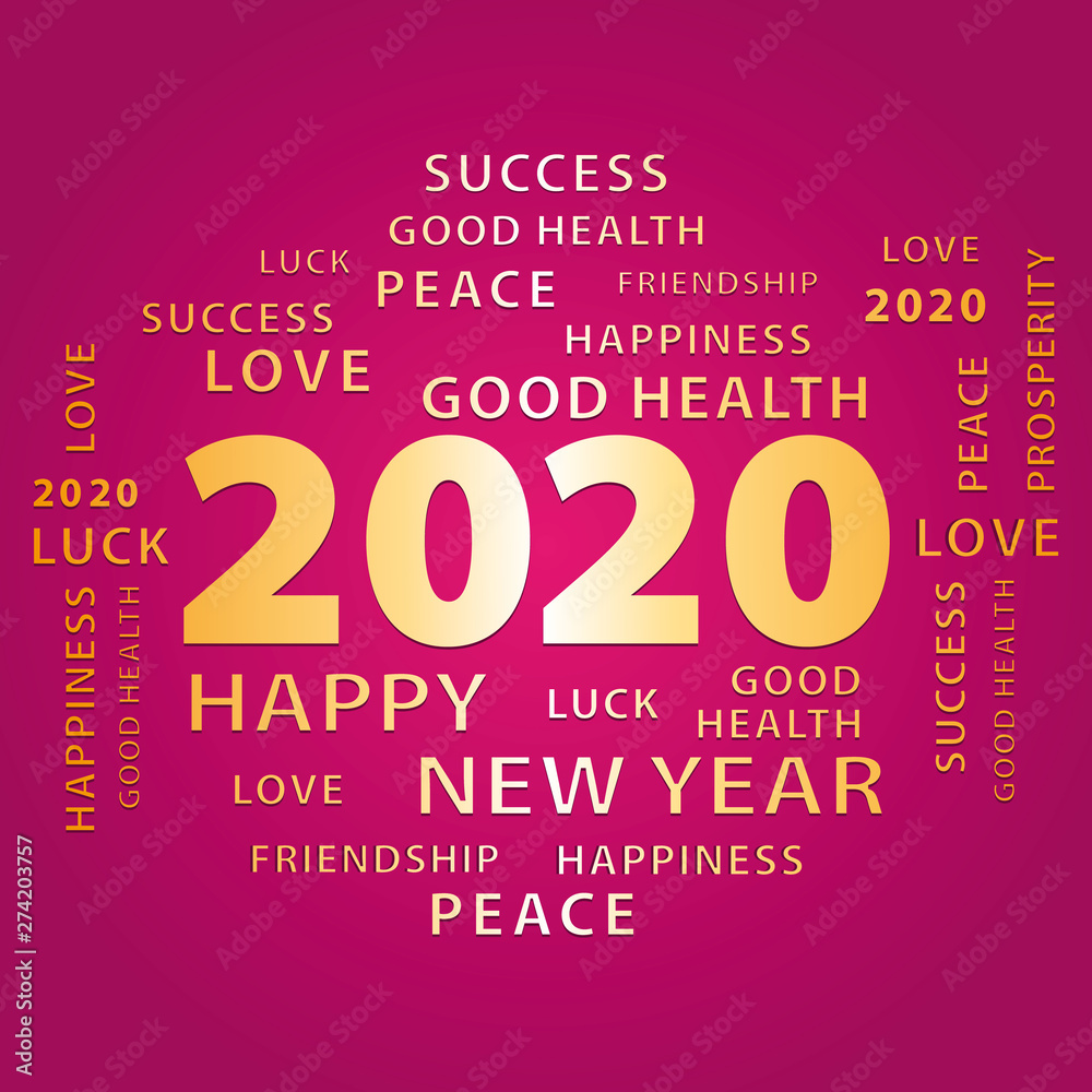 Wall mural 2020 Happy New Year blue and gold greeting card. Vector illustration.	