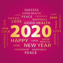 2020 Happy New Year blue and gold greeting card. Vector illustration. 