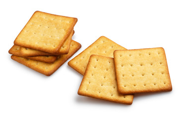 Delicious square crackers, isolated on white background