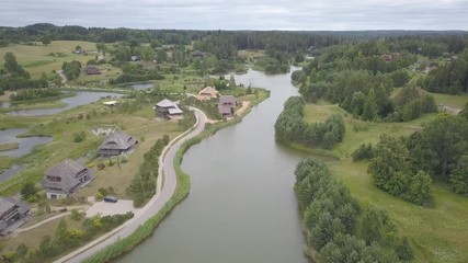 Amatciems lake Aerial drone top view 4K UHD video Latvia 