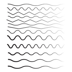 Set of wavy horizontal thin and thick lines. Waves outline icon. Wave thin line symbol