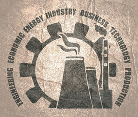 Gear and atomic power station icon. Industrial relative set