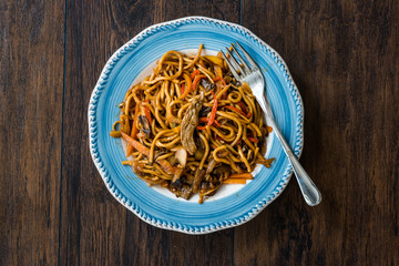 Beef Noodle with Vegetables in Plate.