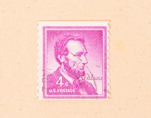 Fototapeta na wymiar UNITED STATES - CIRCA 1960: A stamp printed in the USA shows a president (Lincoln), circa 1960