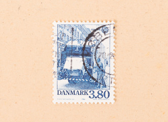 DENMARK - CIRCA 1980: A stamp printed in Denmark shows a trash service dumpster, circa 1980