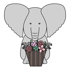 elephant with floral basket bohemian style character