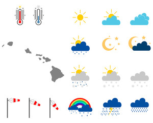 Karte von Hawaii mit Wettersymbolen