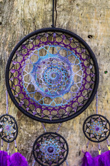 Handmade dream catcher with feathers threads and beads rope hanging