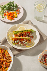 Mexican pork tacos with vegetables. Delicious tacos