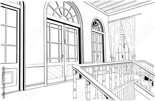 漫画風ペン画イラスト 明治大正風屋内 Wall Mural Wallpaper Murals Haikeisouko