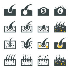 Hair icon set vector Hairs black and white