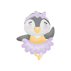 Humanized penguin in a dress of a ballerina. Vector illustration on white background.