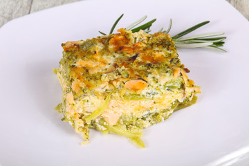 Tasty casserole with salmon and broccoli