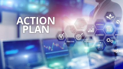 Action Plan Strategy Planning Vision Direction. Financial concept on blurred background.