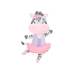 Obraz na płótnie Canvas Cartoon zebra in ballerina dress. Vector illustration on white background.