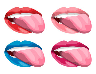 set of sexy lips. open mouth with tongue.print for T-shirt. isolated on white background