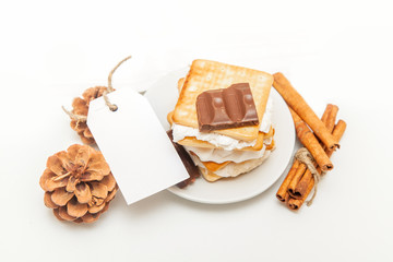 smore - cookies, chocolate and marshmallows - traditional dessert - favor tag mockup