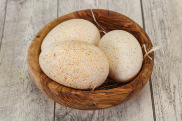Fototapeta na wymiar Three big raw turkey egg