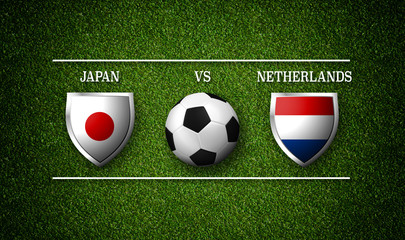 Football Match schedule, Japan vs Netherlands, flags of countries and soccer ball - 3D rendering