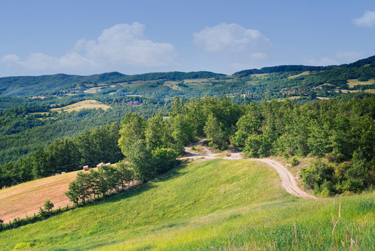 Landscape view Emilia-Romagna, comune of Sasso Marconi. Rural countryside in springtime.