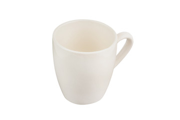 Single empty ceramic cup for drinks or other liquid products isolated on white background