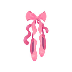 Pair of pointe shoes hanging on the tape. Vector illustration on white background.