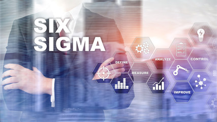 Six Sigma, manufacturing, quality control and industrial process improving concept. Business,...