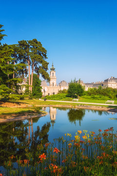 Festetics Palace with beautiful garden in summer, baroque architecture, Keszthely, Zala, Hungary. Outdoor travel background, vertical image