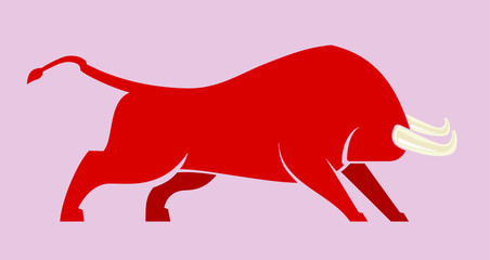 Vector illustration. Brave bull icon in flat and clean style. Isolated.