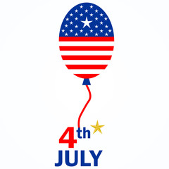 American Flag 4th july illustration. İsolated on white background.