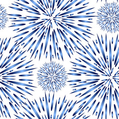 Seamless pattern with furry snowflakes of blue. Vector snowflakes for packaging design, printing on fabric, greeting cards. Background for winter themes.