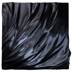 Black abstract glossy fabric background with folds. 3d illustration.