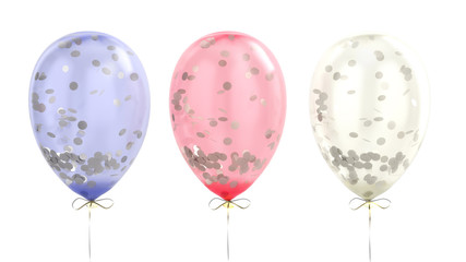 colorful balloons with sparkles in the inside 3d render in white