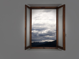 Generic open window. Wood frame.