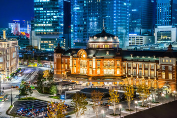 tokyo city skyline, famous tokyo station in japan