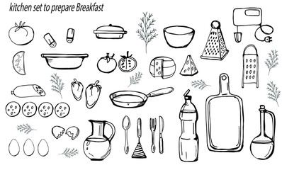 vectorization view of the elements for the kitchen set to prepare Breakfast. 