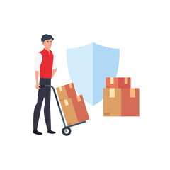 man boxes shield fast delivery logistic