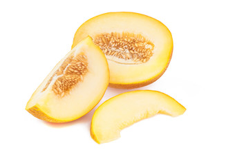 parts of juicy melon isolated on white
